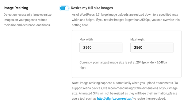 Image resize sizes.