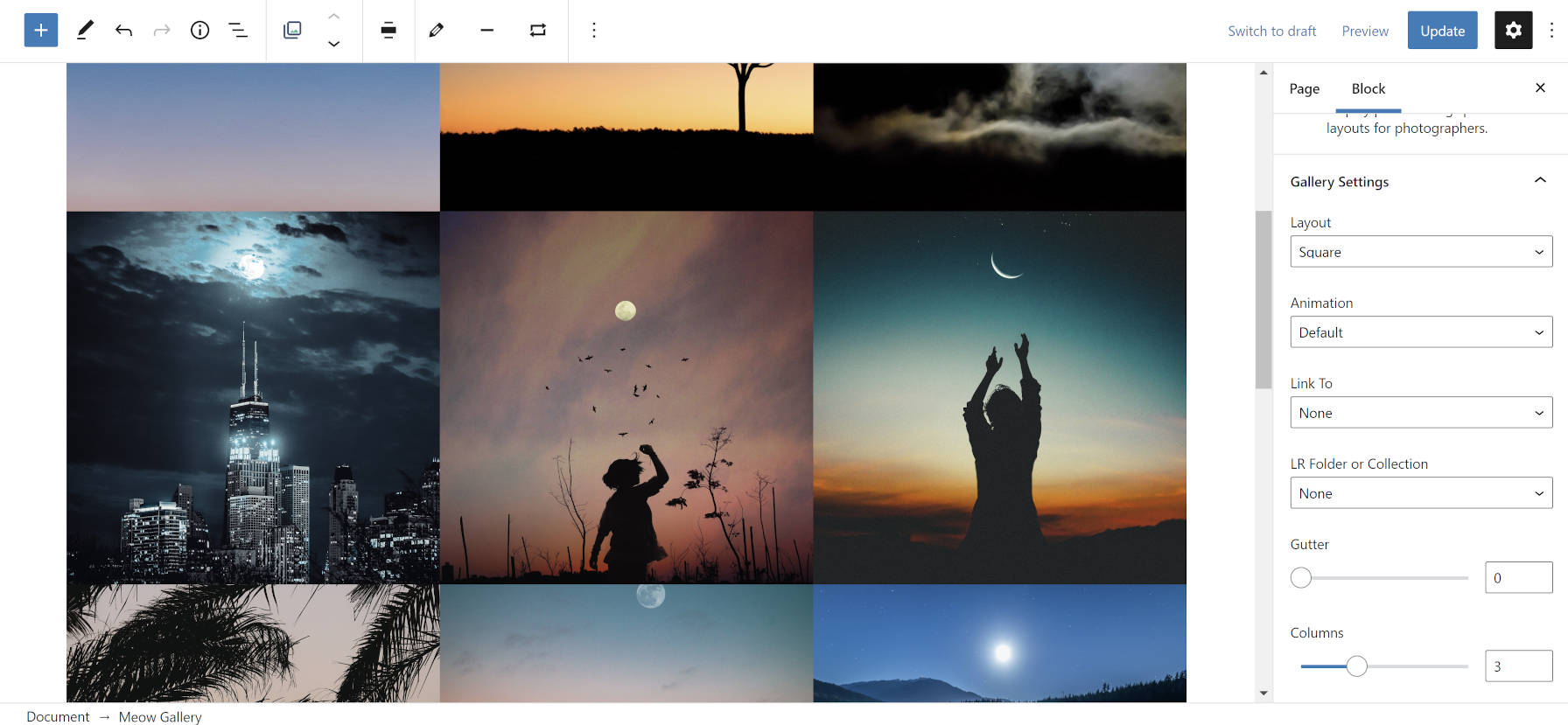 Square gallery with no gutter from the Meow Gallery WordPress plugin.