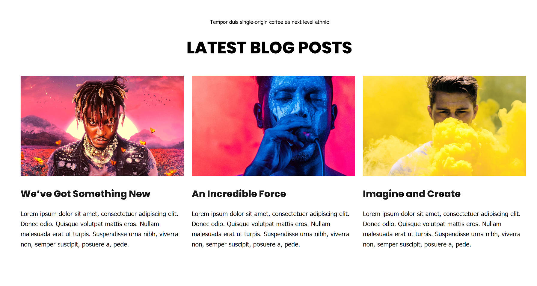 Three-columned latest posts section with featured images.