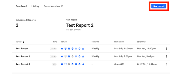 Where it shows reports in the hub.
