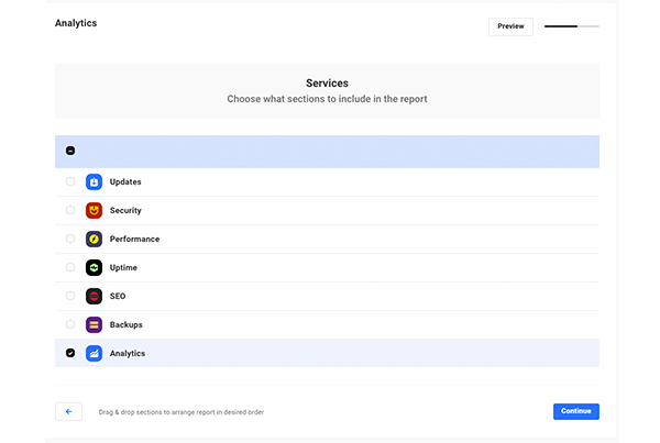 The different services you can add to a report.