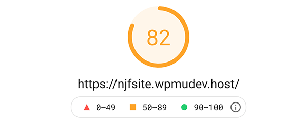 Google pagespeed test of 82.