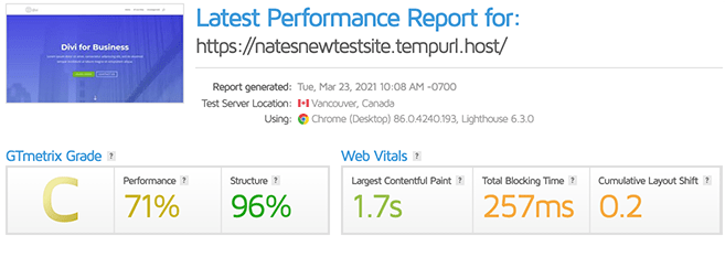 GTmetrix score of a C.