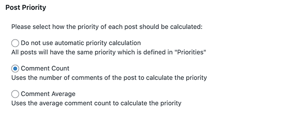 Post priority options.