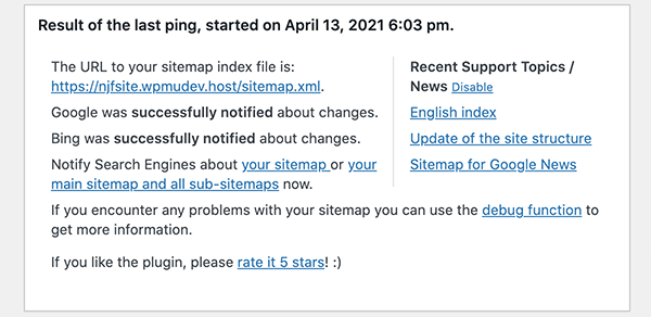 Showing the results of the last ping.