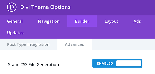 Where you enable the static CSS file generation in divi.