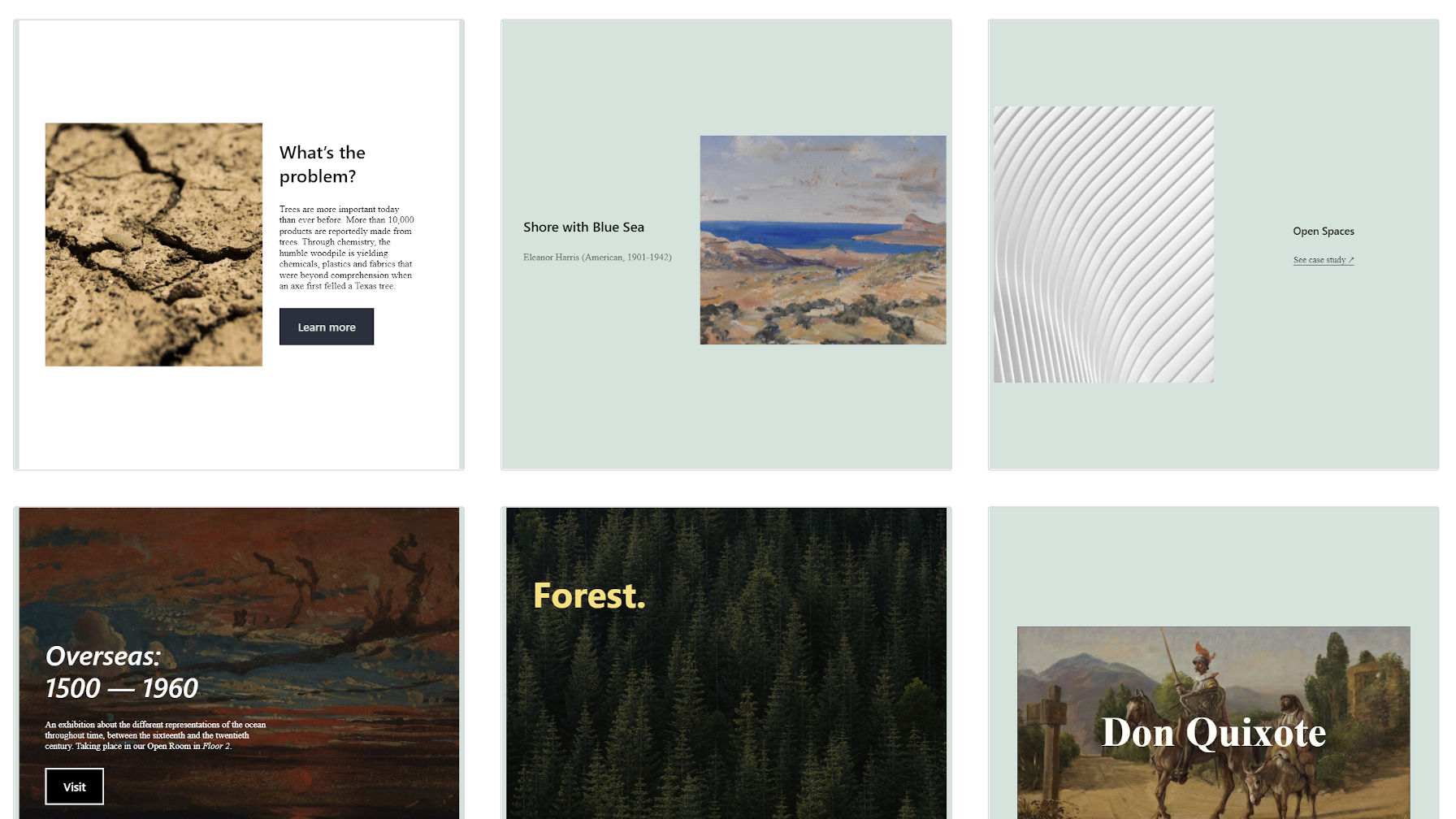 A sampling of six block patterns currently available.