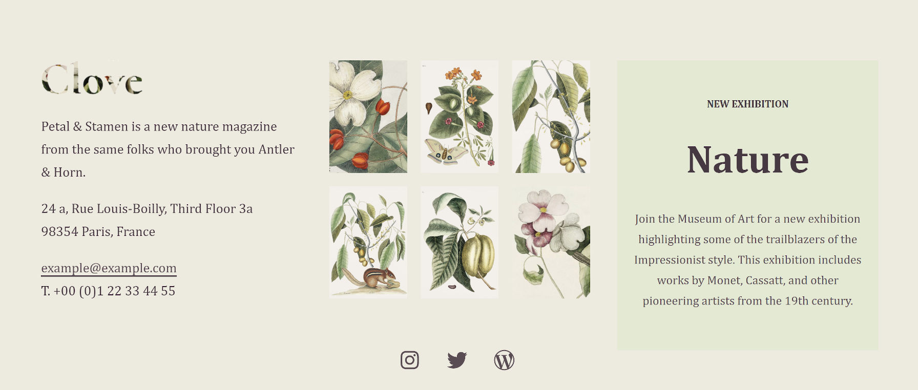 Three columns of blocks that appears like a traditional footer widget area.