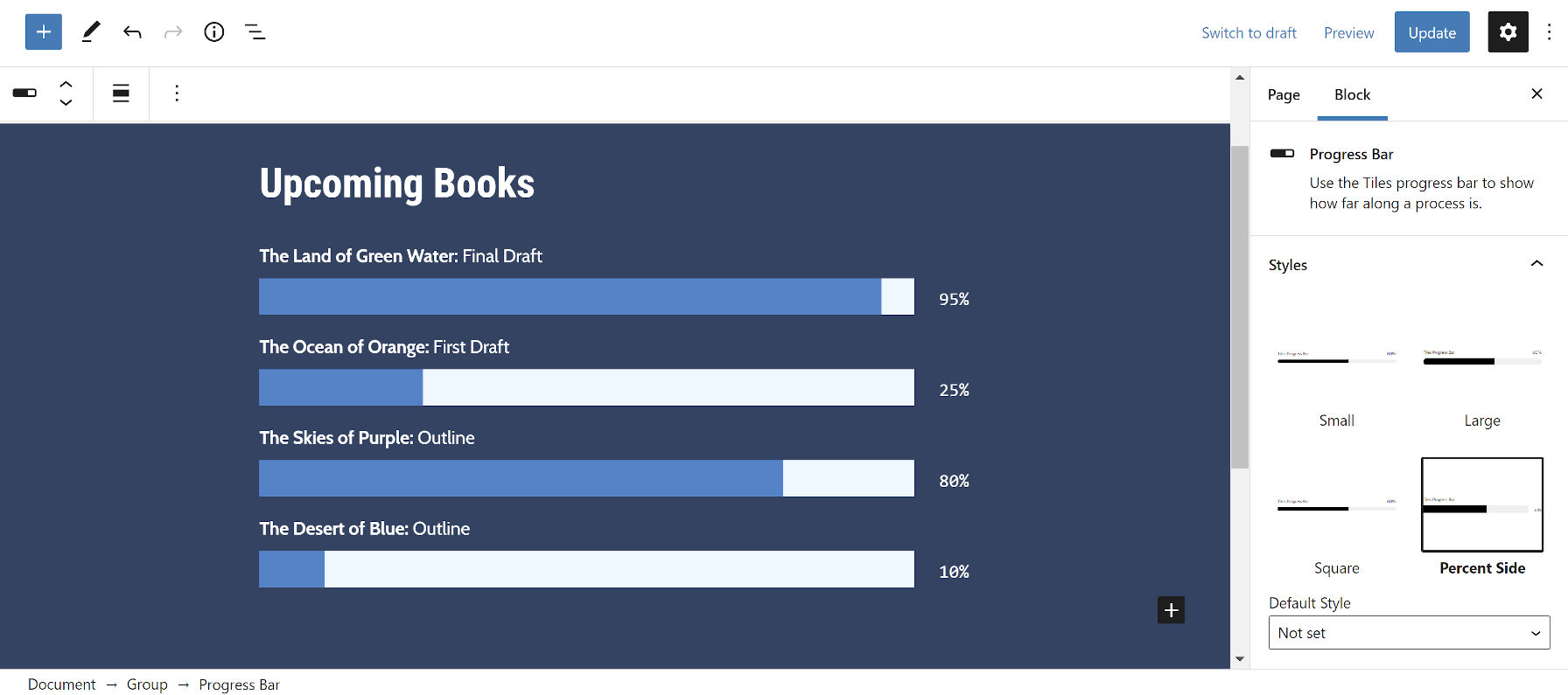 Progress bars that move the percentage next to the bar.