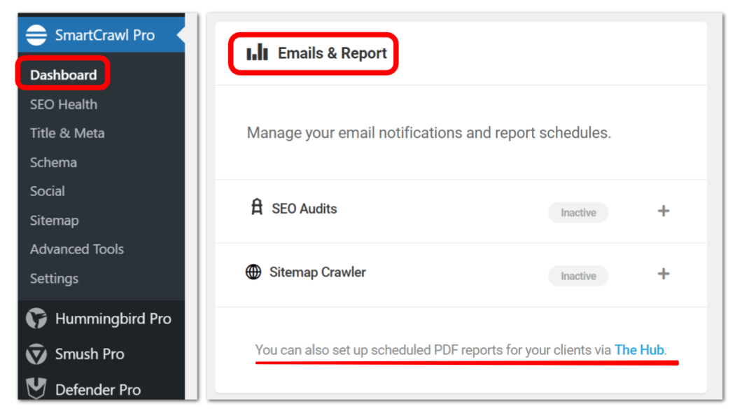 SC setup emails thru dashboard