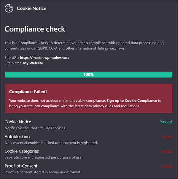 Cookie notice compliance check