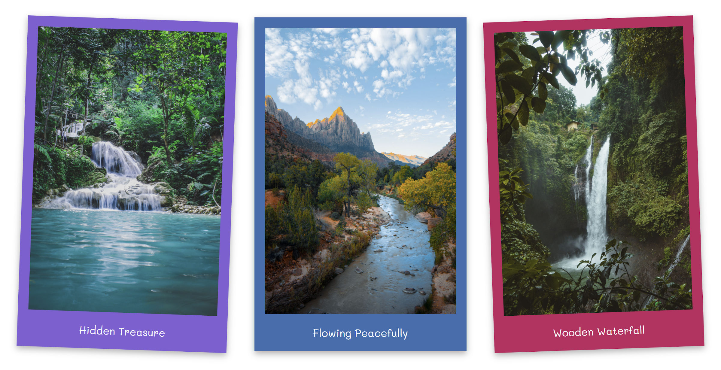 Customized Image blocks within a WordPress gallery with Polaroid-style frames and custom background colors.