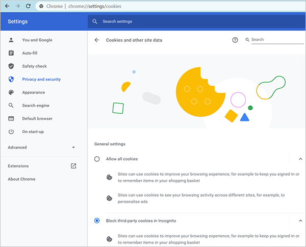 Google Chrome Browser - Cookie Settings