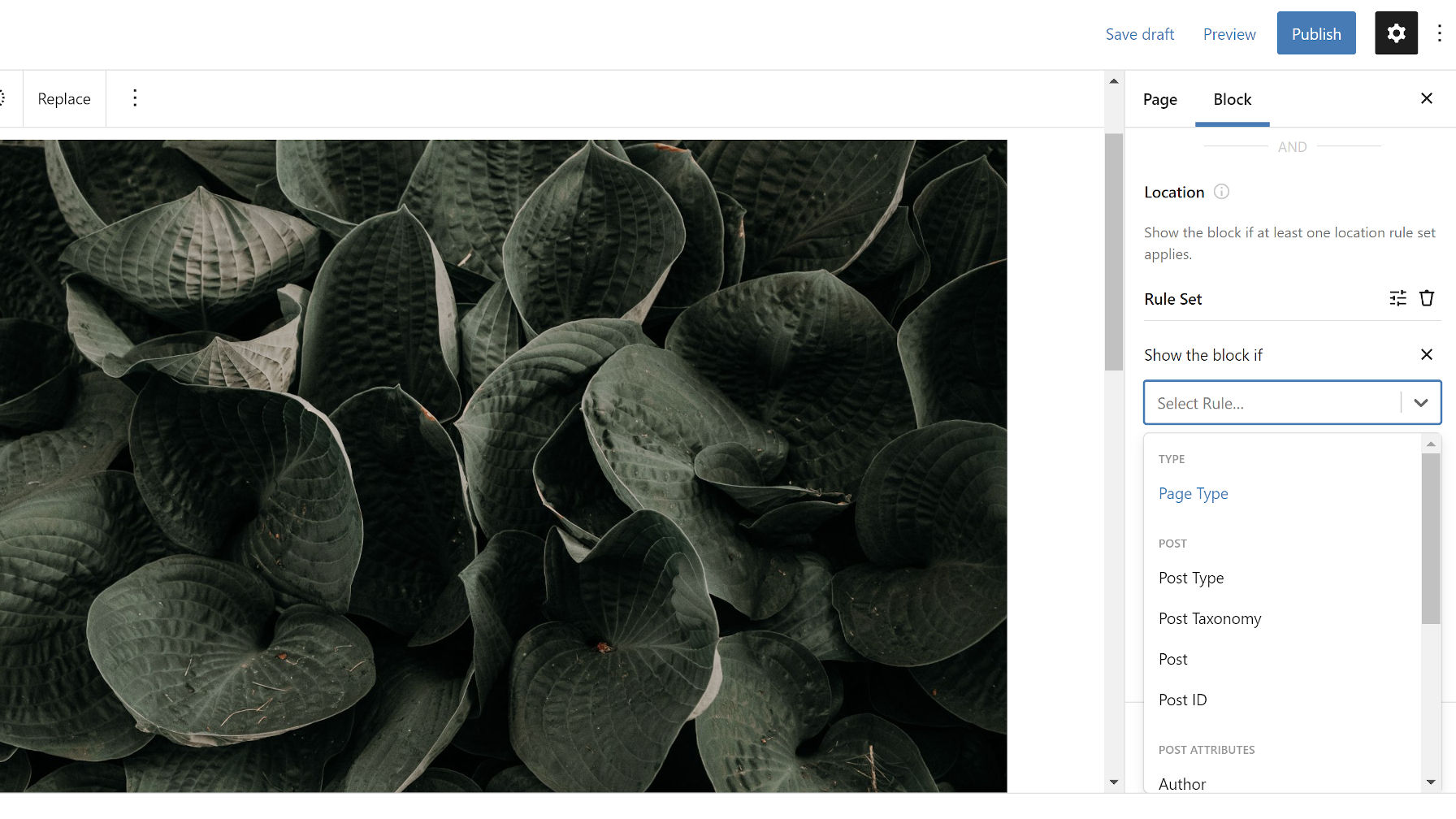 Block visibility controls based on the query.