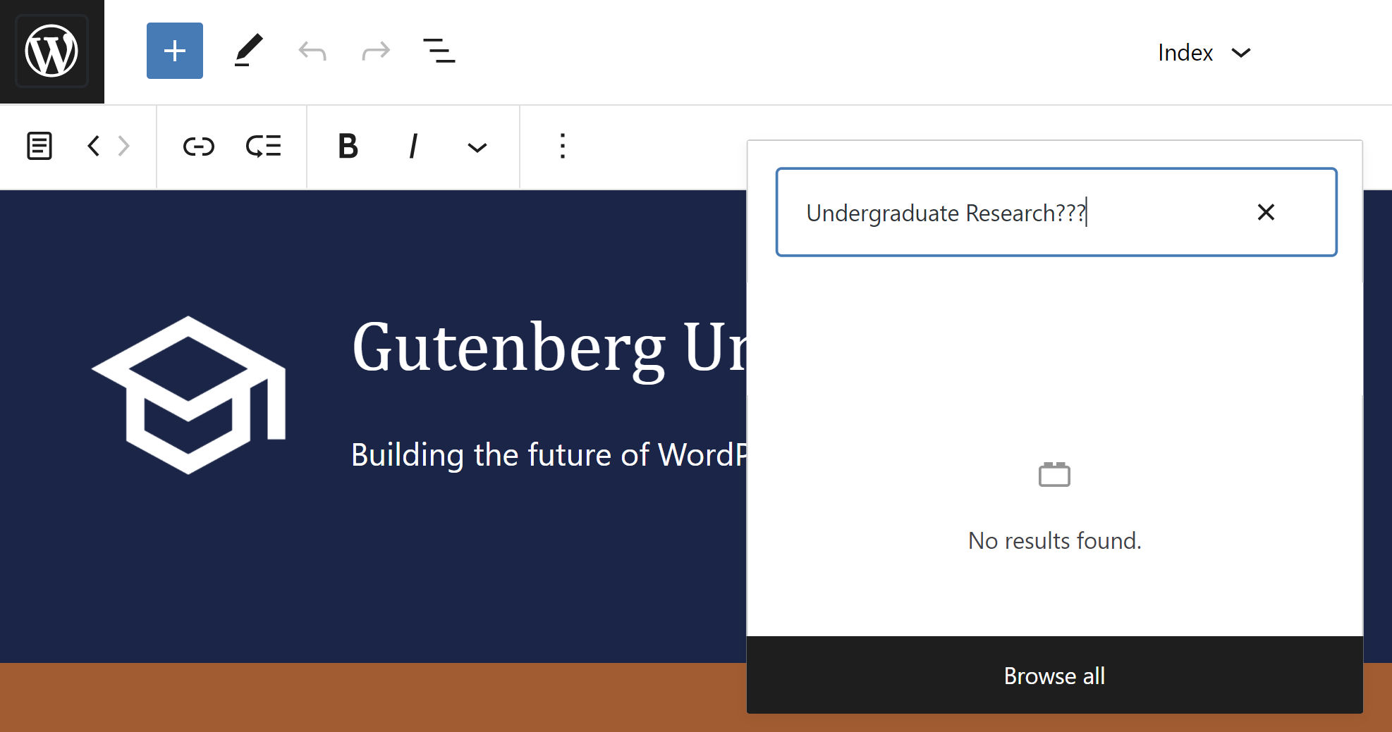 Navigation sub-block search field with text that is meant to search for a page link.