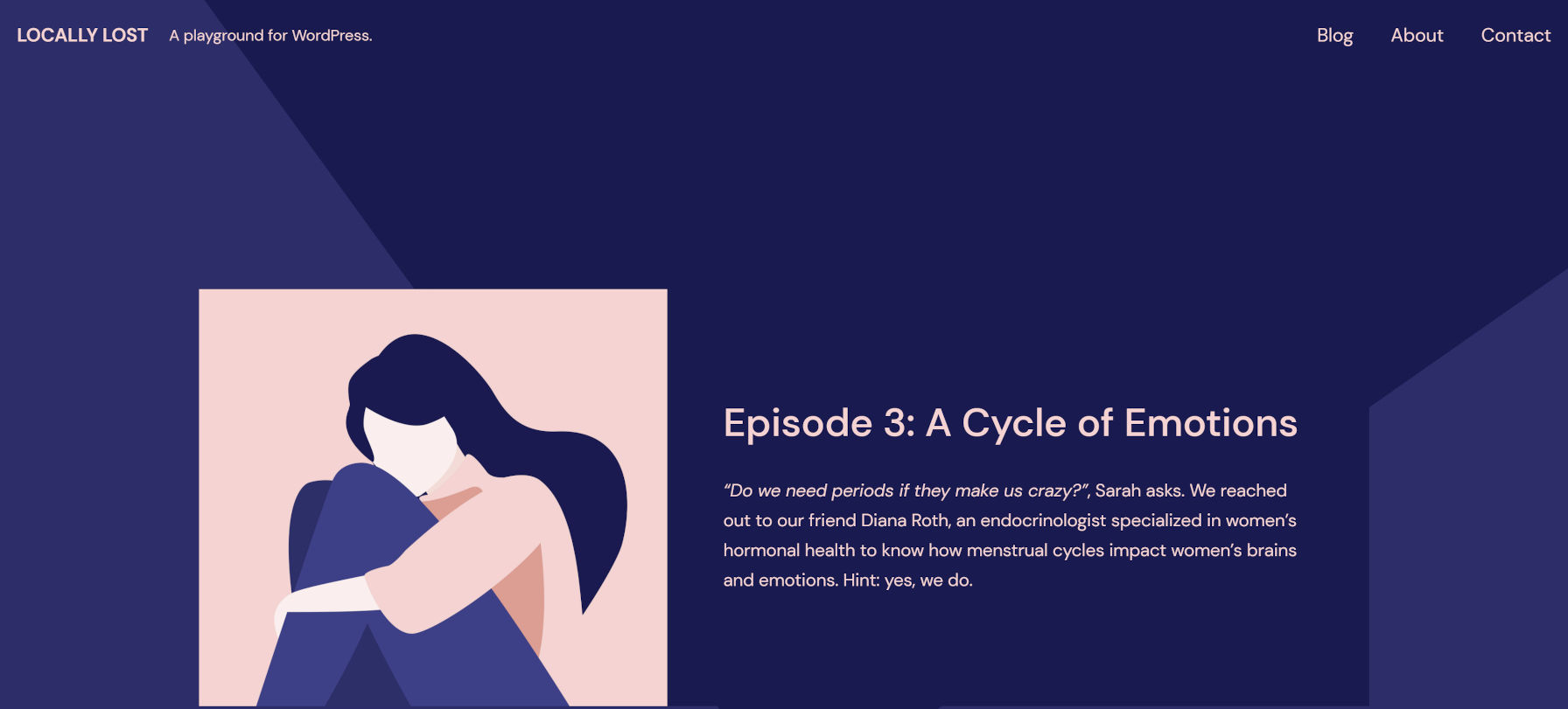 Screenshot of the Quadrat WordPress theme with its Episode pattern on the homepage.