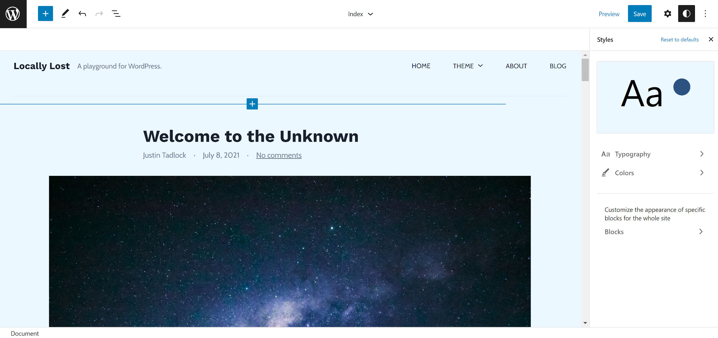 Editing text and background colors, showing a preview of them in the Global Styles panel.