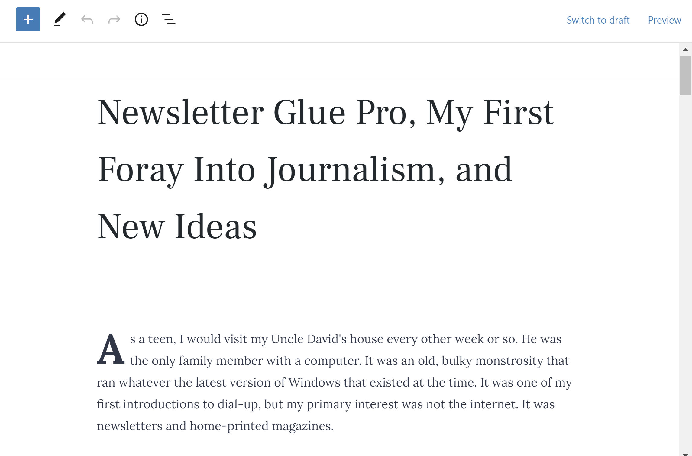 Unusual amount of whitespace between post title and content in the block editor.