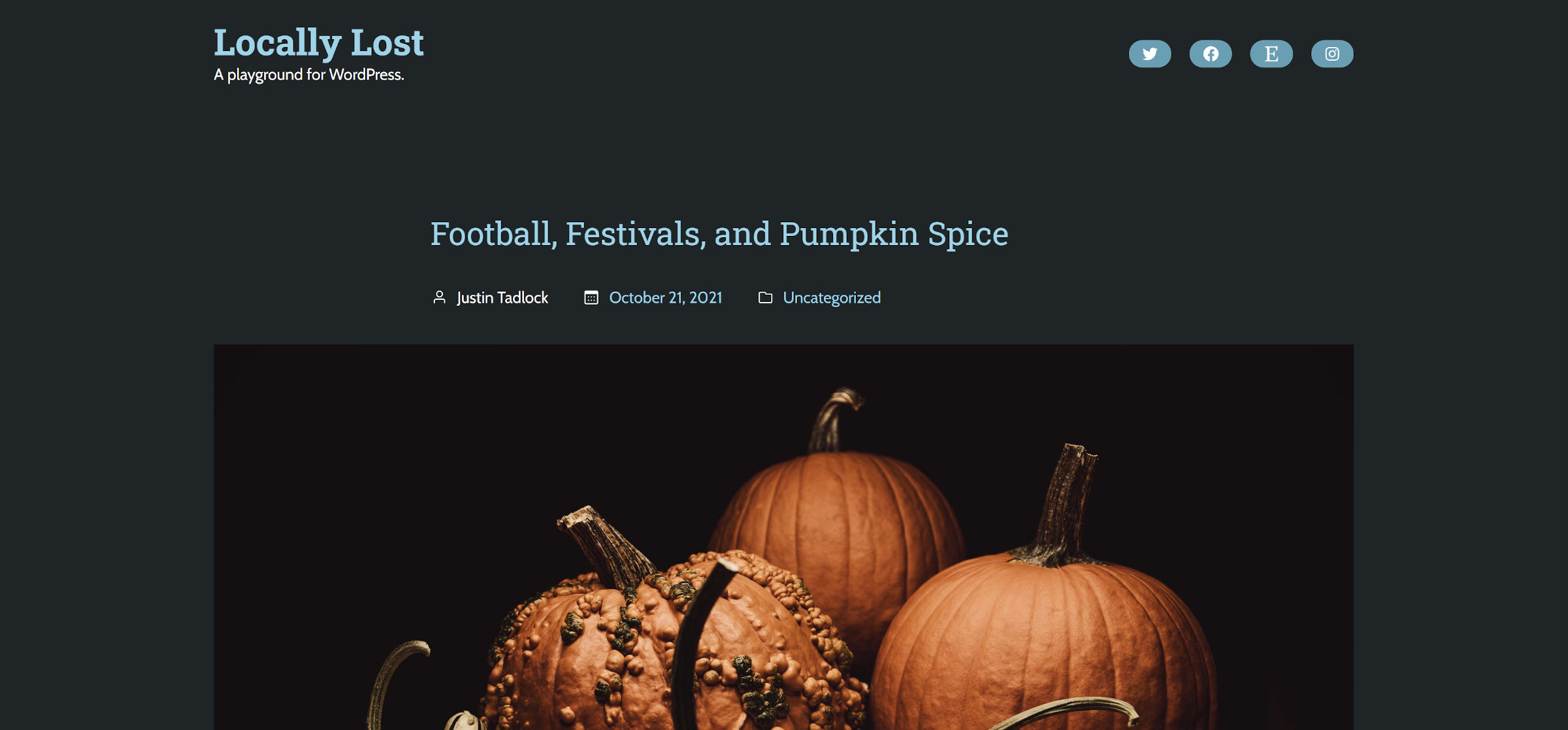 Screenshot of a dark design with a light blue text for a blog.