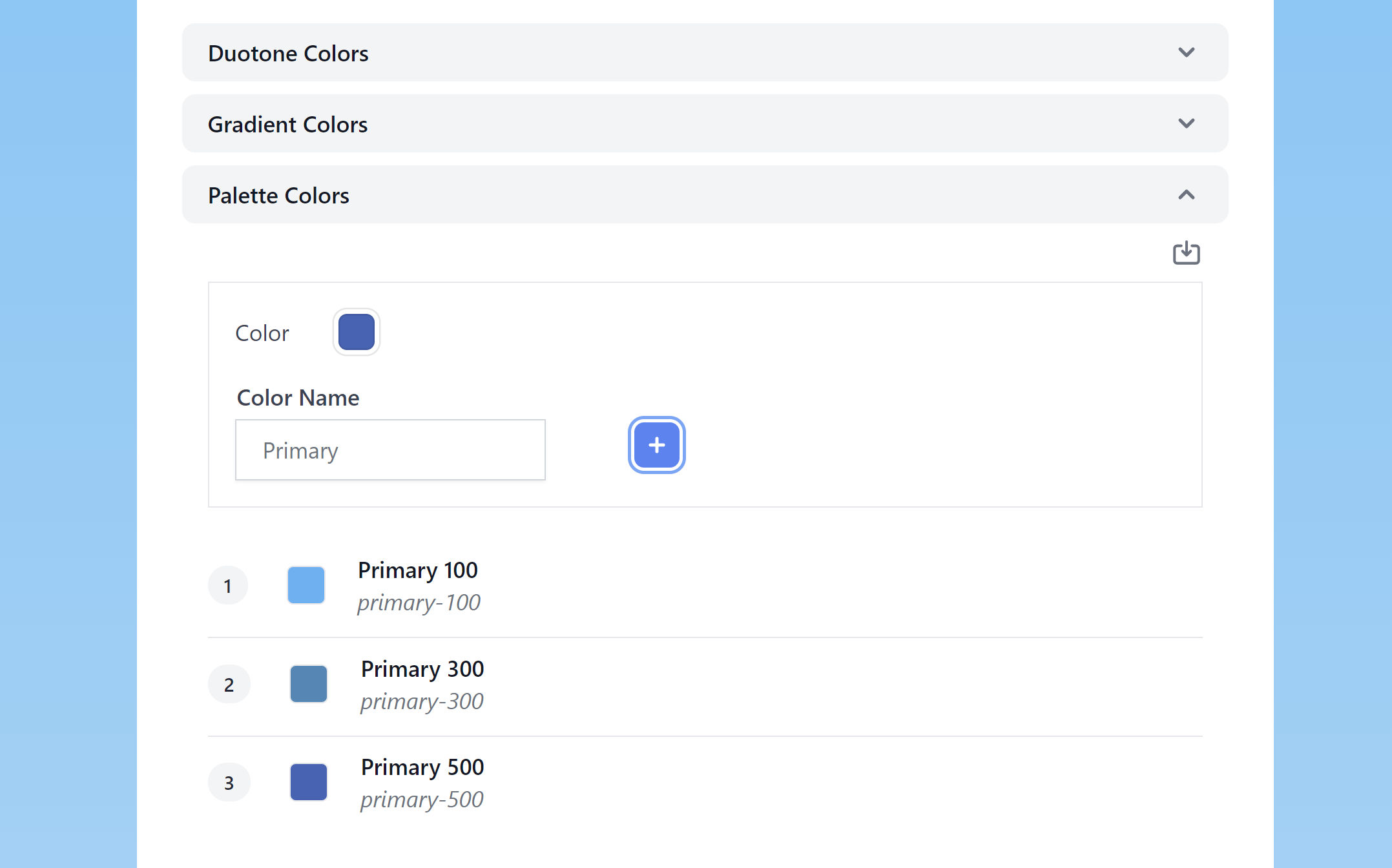 Block theme generator app settings field with a custom color picker highlighted.