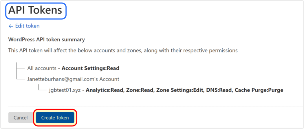 CF API token creation