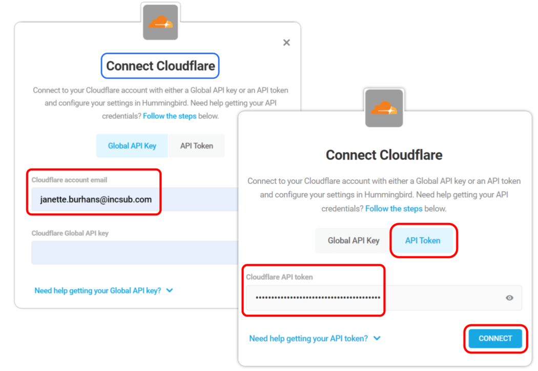 CF Hbird credentials entry