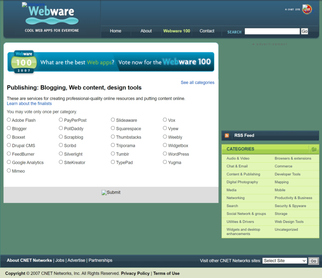 2007 Webware’s Top 100 Finalist – Vote for WordPress