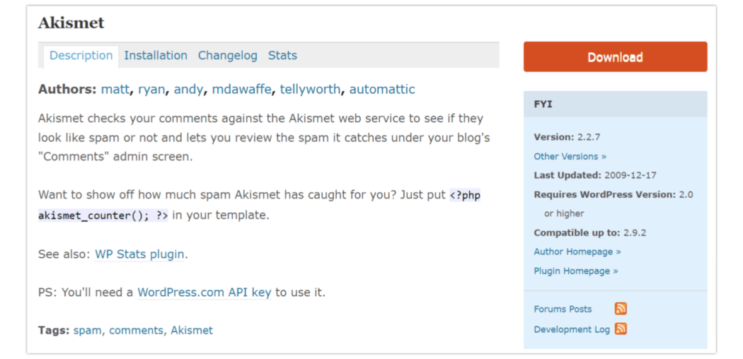 2010 Most Popular Plugin – Akismet