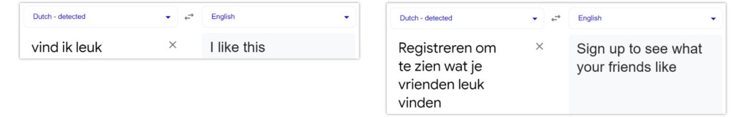 Facebook buttons text; translations check out.