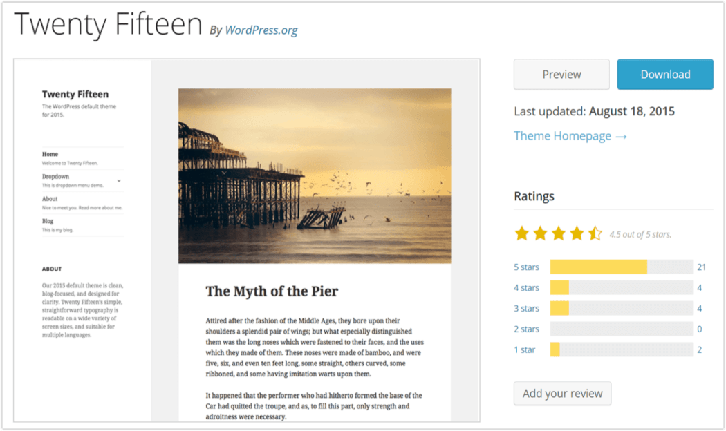 2015 Most Popular Theme – Twenty Fifteen