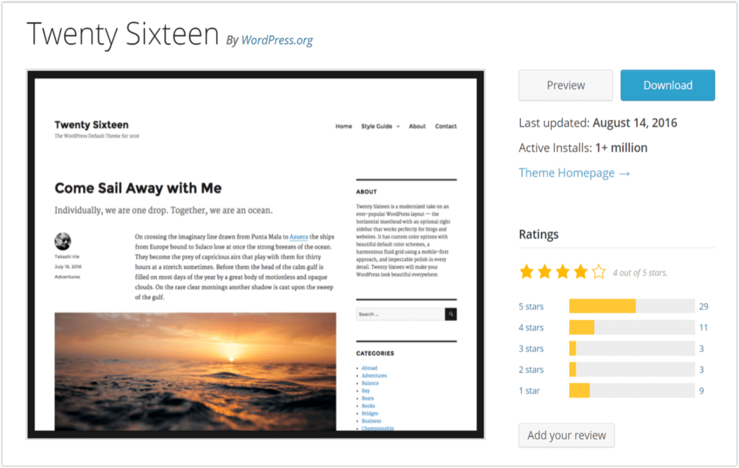 2016 Most Popular Theme – Twenty Sixteen