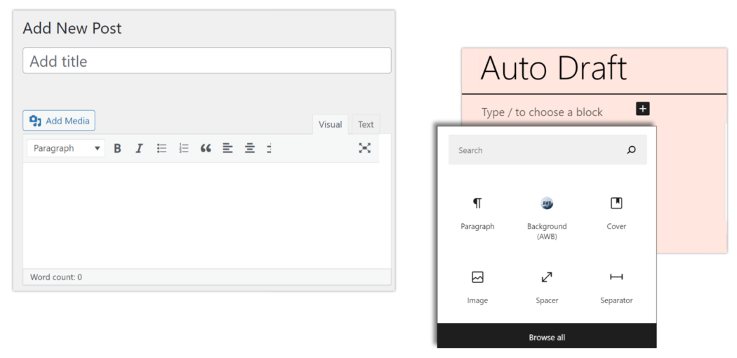 2018 Classic Editor vs Gutenberg Block Editor