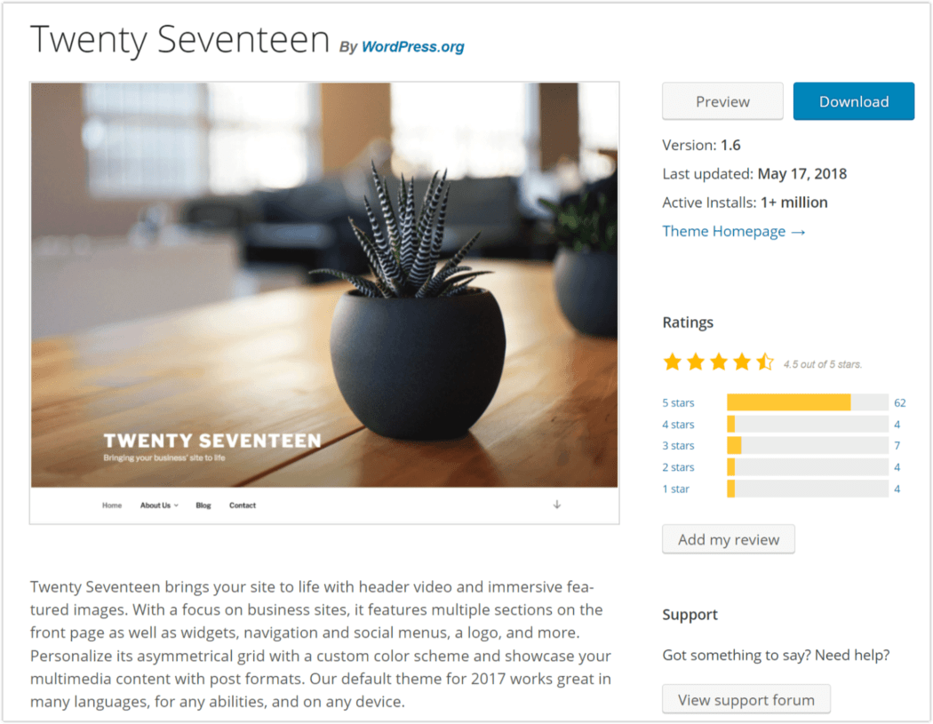 2018 Most Popular Theme – Twenty Seventeen