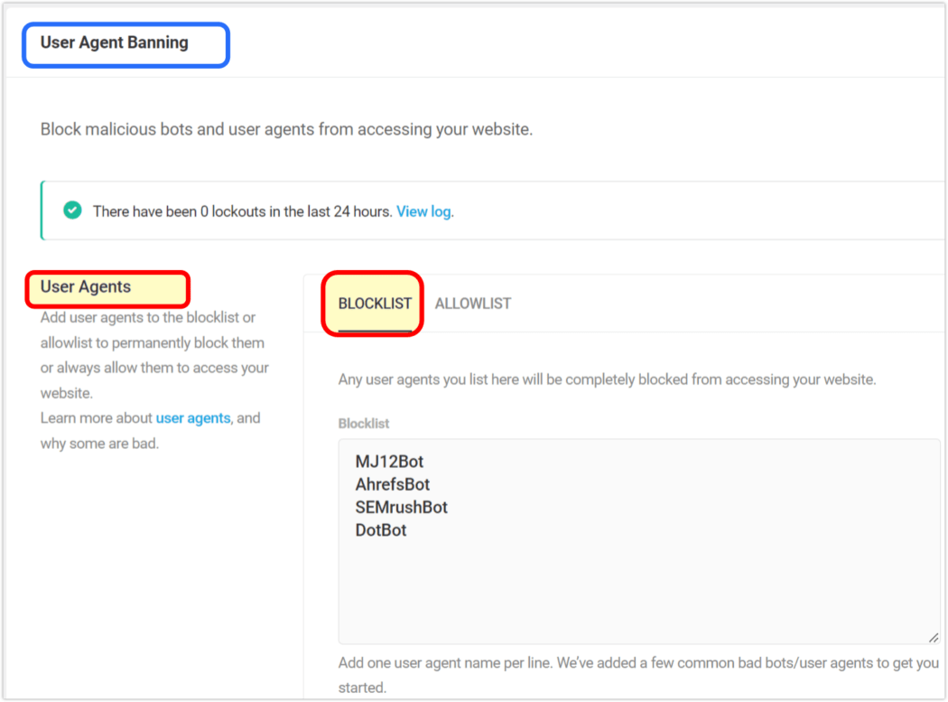 Defender user agent banning