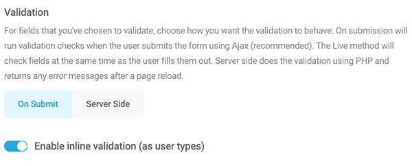 Validation area in Forminator.