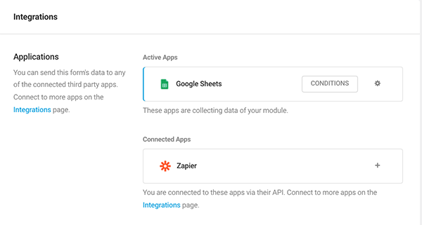View of connected apps.