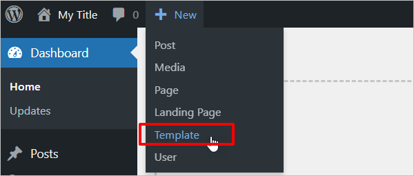 Add new Elementor template in WordPress toolbar.