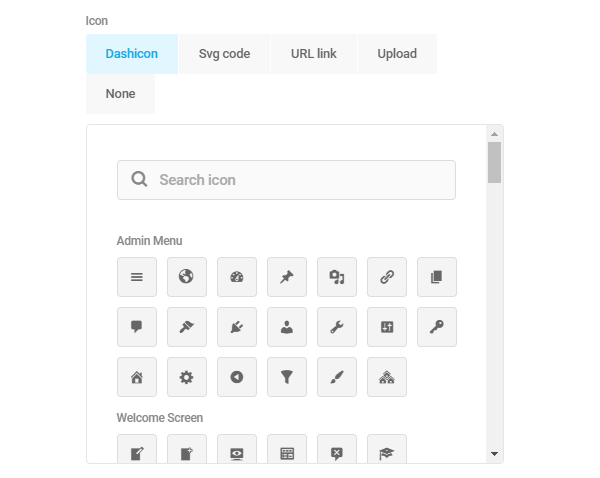 Screenshot showing some of the icons Branda comes preloaded with,.
