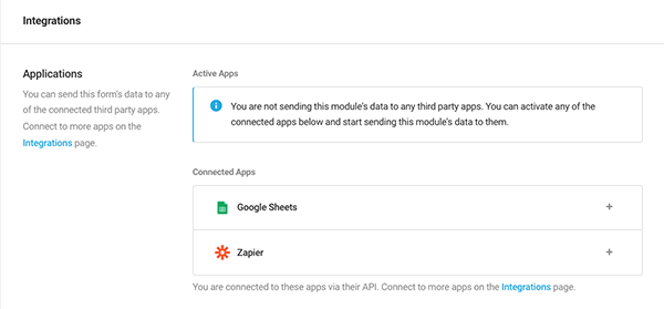Applications area in Forminator.