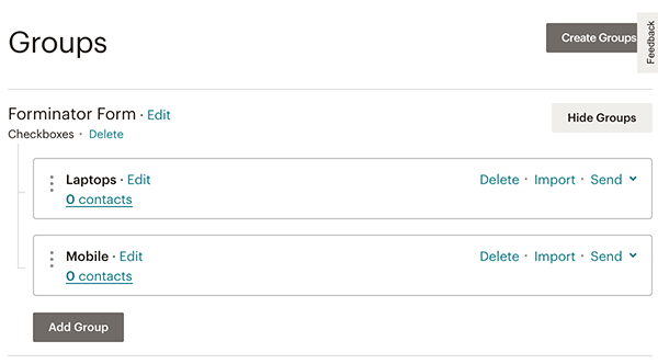 Groups area in Forminator.
