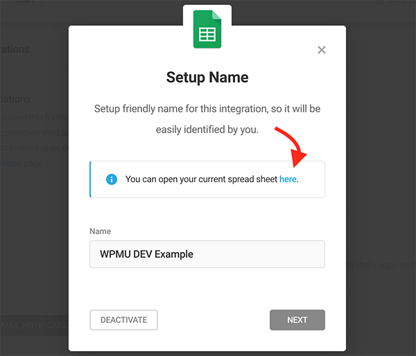 What you click to open current spreadsheet.