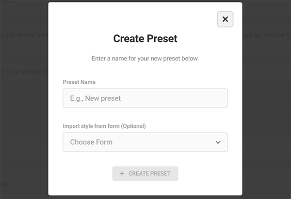 Where you create a preset.