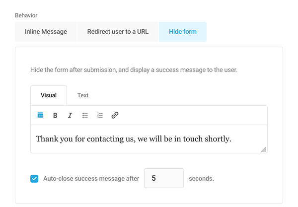 The hide form message.