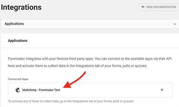 The Mailchimp integration area.