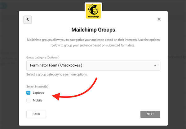 Checkbox that shows interest in laptops.
