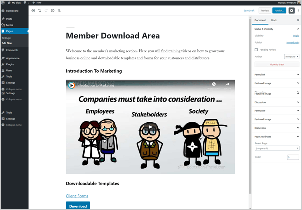 Add content to your member's only post or page.