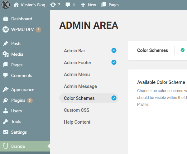 Screenshot of the admin area using the theme Ocean.