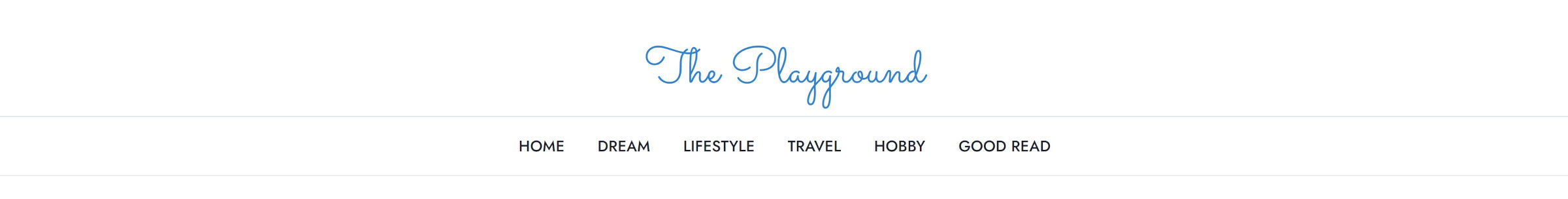 Site header with a cursive site title, followed by a horizontal navigation menu.