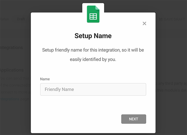 Where you set up the Google Sheets name.