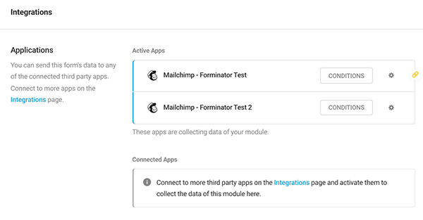 Applications area in Mailchimp.